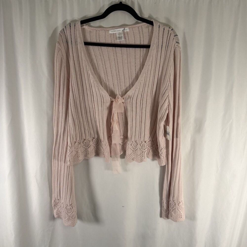 New Altar'd State Cardigan Women's Large Pink Open Knit Tie Front 100% Cotton